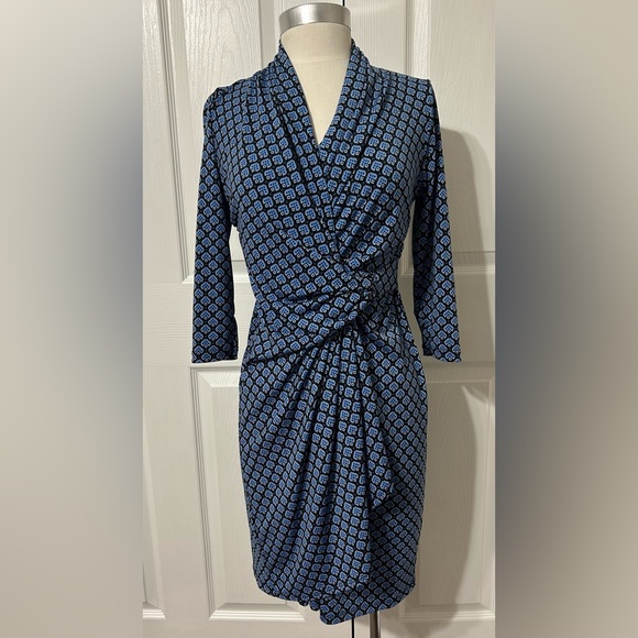 Karen Kane Dresses & Skirts - Karen Kane Women’s Blue Faux Wrap Dress 3/4 Sleeves Stretch Knit Size S